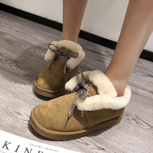 

boots snow women flat fur warm winter round toe ladies casual comfortable shoes big size, Black