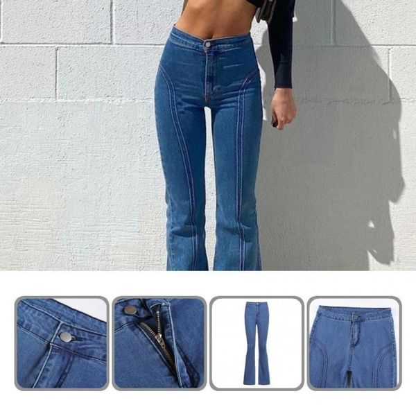 

women's jeans denim solid color flare for daily wear women, Blue