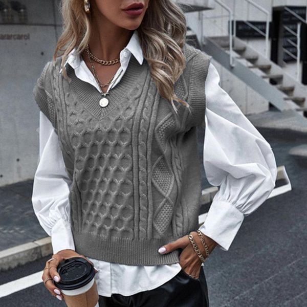 

women's sweaters sweater vest preppy style knitwear tank autumn winter sleeveless all-match v-neck vintage d109#, White;black