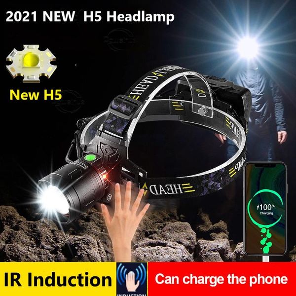 

headlamps 2021 super h5 wick powerful led headlamp xhp90.2 induction headlight 18650 head usb rechargeable lamp torch