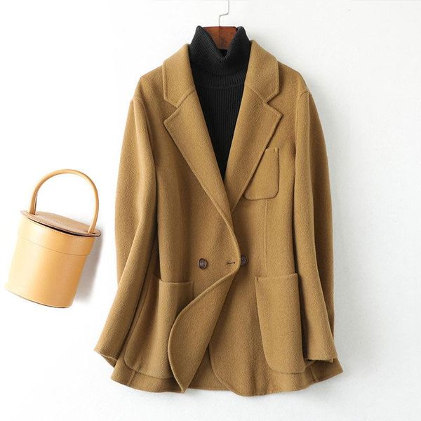 

women's wool & blends suits for autumn and winter/double-sided cashmere coat lady/the woolen is short slim, Black