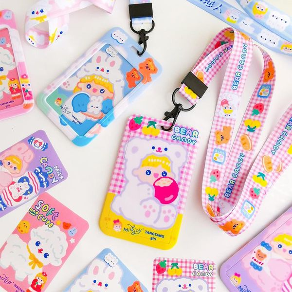 

card holders milkjoy bear women bus holder driver's license rope string halter plastic bag pendant accessories children, Brown;gray