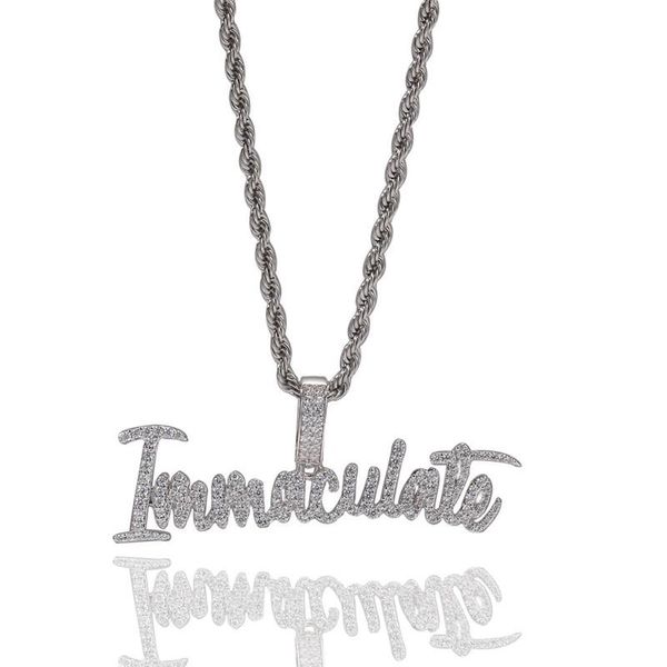 

ins cubic zircon immaculate pendant designer necklace fashion punk hip hop letters jewelry for men rapper necklaces, Silver
