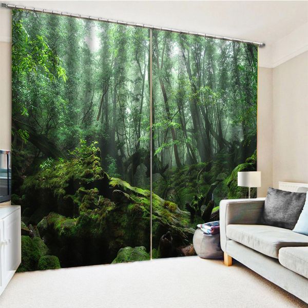 

custom green forest landscape curtains 3d curtains set for bed room