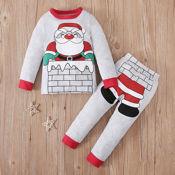 

pajamas baby set toddler kids boys girls christmas santa claus print long pants sleepwear children clothing sets, Blue;red