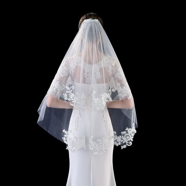 

bridal veils bride veil fashion shuang ceng dai comb delicate lace flower stickers wedding headpieces wiith, Black