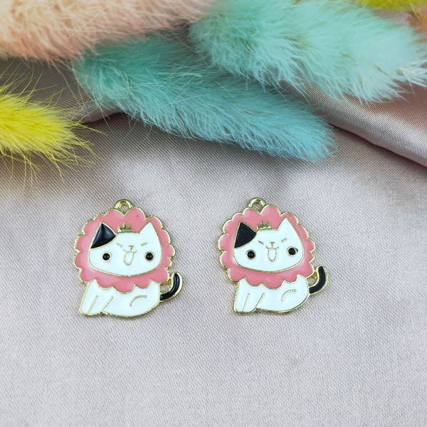 

20pcs delicate enamel animal cat lion charm for jewelry making and crafting cute earring pendant bracelet necklace, Bronze;silver