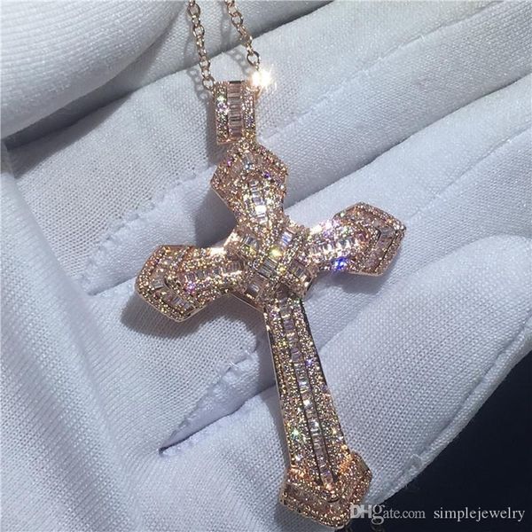 

designer necklace choucong fashion big cross pendants 5a cz gold filled 925 silver party wedding pendant with necklaces for women men jewelr