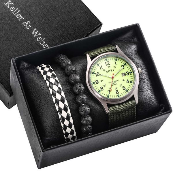 Orologio da uomo Set Sport Militare Moda antica Orologio al quarzo Orologio da polso Cinturino in nylon semplice Cassa in acciaio Calendario Miglior regalo G1022