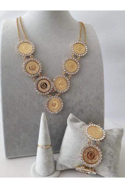 

Earrings & Necklace Women's Fashion Jewelry 4 Psc. Gold Coating Women Zircon Stone Quarterly And Single Ring Triple Jewelery, Silver