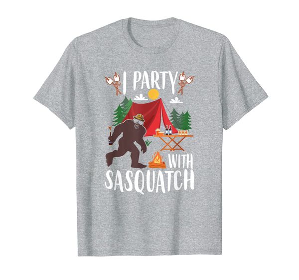 

i party with sasquatch funny bigfoot camping t-shirt, White;black