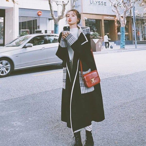 

black women's mid-length 2021 autumn and winter korean style loose thick woolen coat trend wool & blends