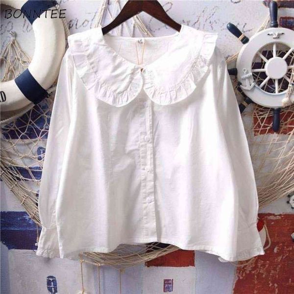 

patchwork peter pan collar women blouses ruffles japanese style lolita kawaii chic leisure college harajuku female top, White