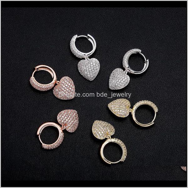 

dangle & chandelier jewelrylove heart luxury bling zircon fashion 18k gold rhodium plated women hip hop earrings drop delivery 2021 lwcz2, Silver