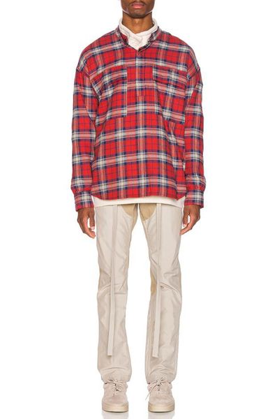 

essentail men's casual shirts fog customized button brushed fashion high street henry collar retro check pullover shirt, White;black