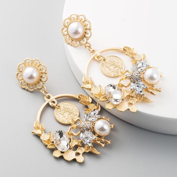 Imitação pérola strass de mel flores de borla longa brincos para mulheres para mulheres acessórios de jóias de moda berre