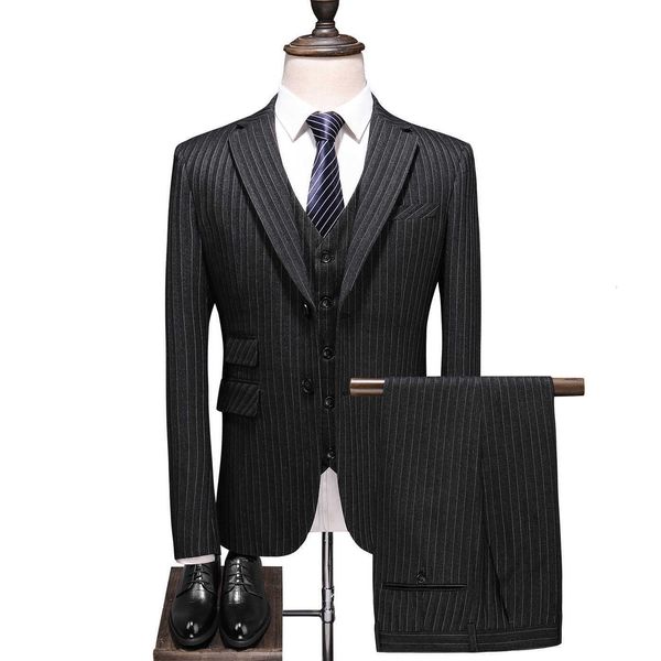 

men's suits & blazers big size 5xl suit striped three male parts british style gentleman banquet thin fashion w1i5, White;black