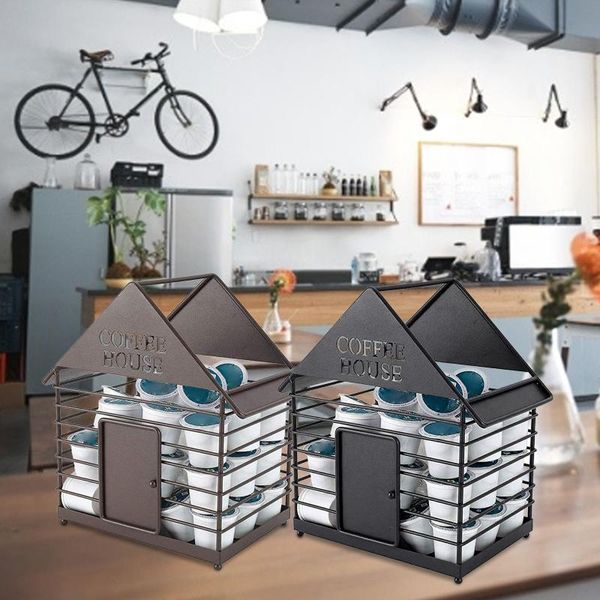 

house-shaped coffee pod storage rack for counter bar plastic container tray decoration kitchen & organization