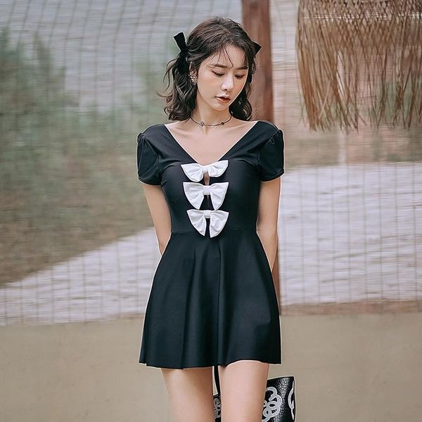 

two-piece suits women bow one piece swimsuit boxer shorts fairy monokini korean vacation springs beach swimwear tankini bathing suit