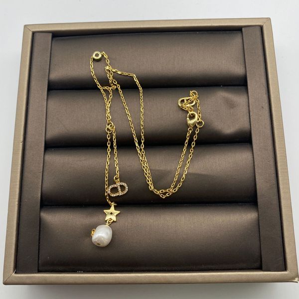 

d / di family new star pearl tassel length uneven necklace female abnormity pearl cd letter necklace, Silver
