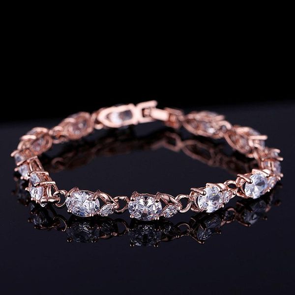 

beaded, strands shining zircon bracelets for women fashion rose gold color pulseras oval cut cubic zirconia jewelry bracelet femme lb043, Black