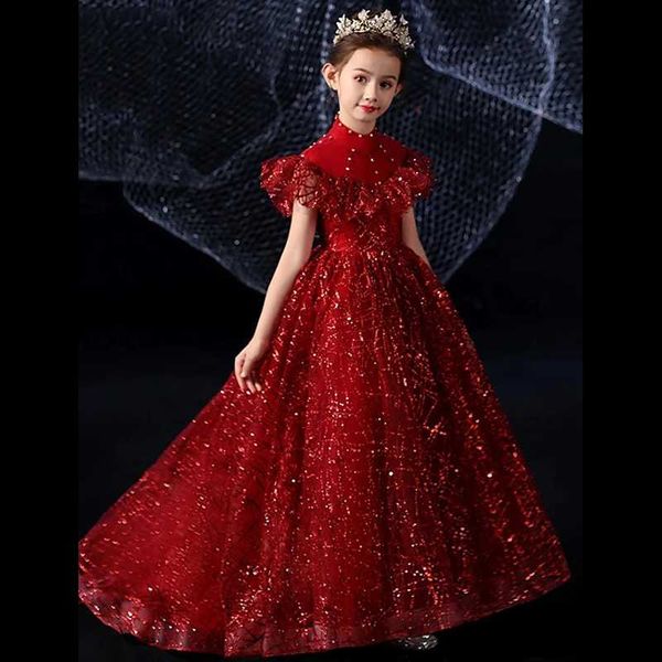 

girl's dresses princess ankle length flower girl party tulle cap sleeve high neck with beading / formal evening, Red;yellow