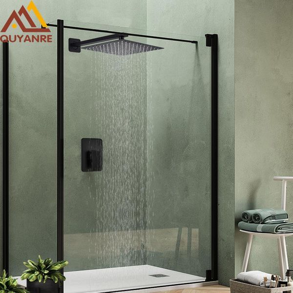 

quyanre matte black rainfall shower wall mounted 1-way concealed system single handle cold water mixer bathtub bathroom sets