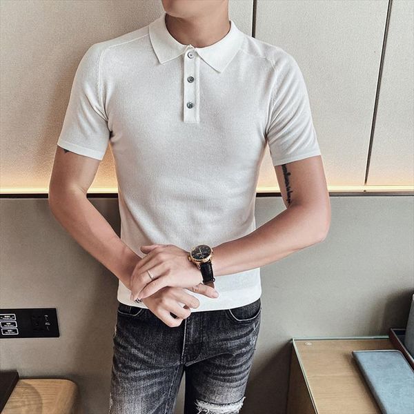 

british style simple summer knitted men polo shirt short sleeve fashion streetwear slim fit mens casual polos homme 3xl m, White;black
