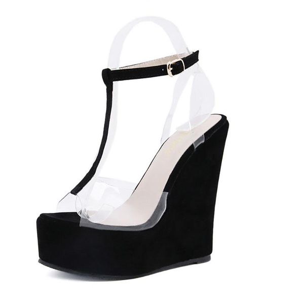 

women's sandals for women and ladies high heel wedge waterproof platform large size cwf-zg9913-20, Black