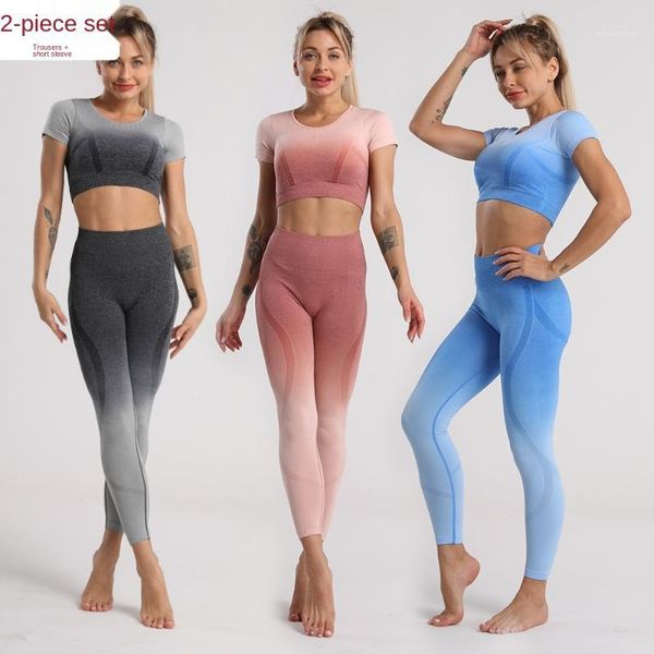 

yoga outfit seamless leggings women fitness suit gym track and field running sports workout 2-piece set