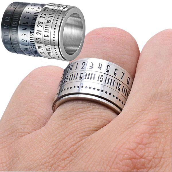 

cluster rings men's gift ring multi layer spinner rotating arabic calendar time titanium steel finger hobby & collection, Golden;silver
