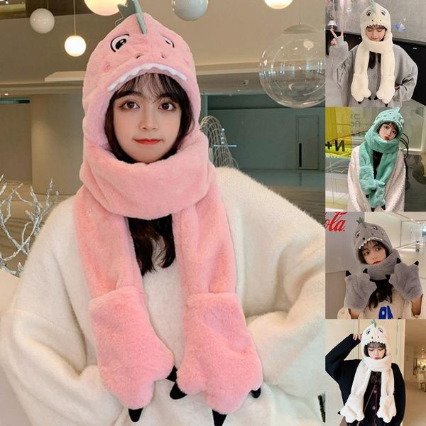 

hats, scarves & gloves sets soft plush feel hat children winter warm hooded scarf cozy party costume head accessories dinosaur toy decoratio, Blue;gray
