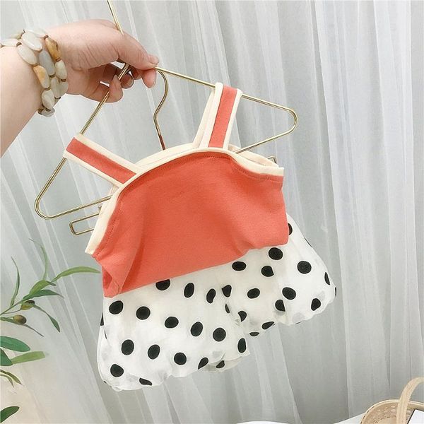 

clothing sets summer sleeveless vest tank + polka dot print shorts pants casual children's girls kids 2pcs suits, White