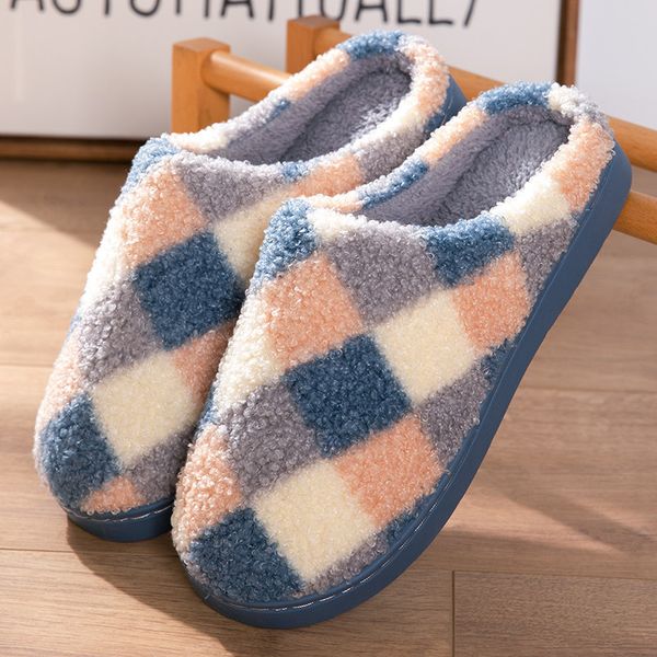 

cotton slippers men's winter home indoor anti-skid wear-resistant warm plush women's baotou, Black