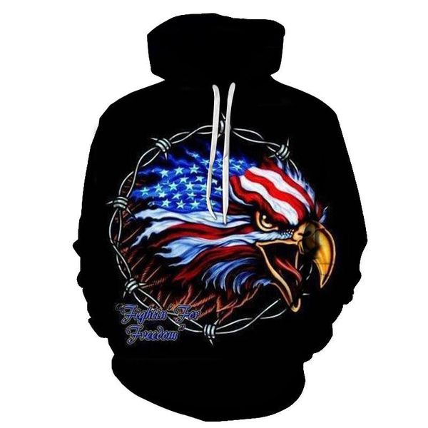 

men's hoodies & sweatshirts digital printing eagle pattern hoodie personalized streetwear 3d animal leisure sweatshirt 2021, Black