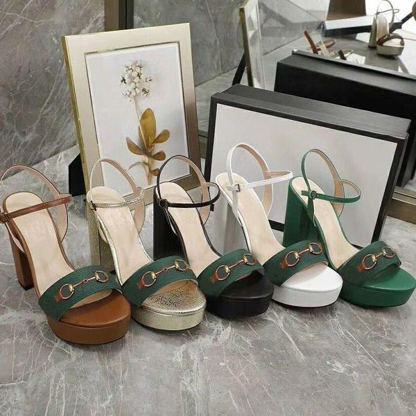 

high wedding sandals party fashion box leather heel shoe new heels super metal lady large 10cm belt 35-40-42 designer dance women dmfk, Black