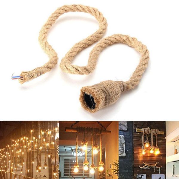 

retro decorative rope e27 hanging lamp holder 1m 1.5m 2m socket base bulb chandelier connector adaptor cable pendant lamps