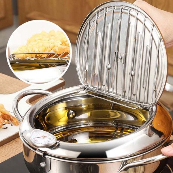 

kitchen deep frying pot stainless steel fryer pan temperature control fried chicken cooking tools pans