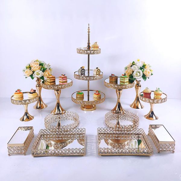 

other bakeware 3pcs-13pcs cake stand set beautiful tray 3 tier gold cupcake dessert display decoration tools wedding crystal acrylic mirror