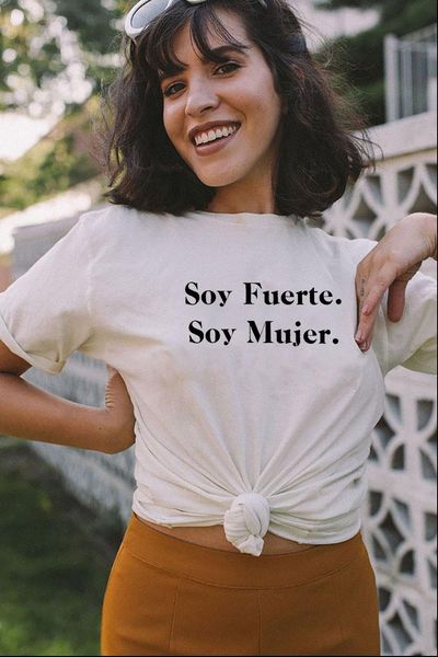 

womens t shirt soy fuerte muje printed arrival summer funny casual 100%cotton spanish shirts strong female, White