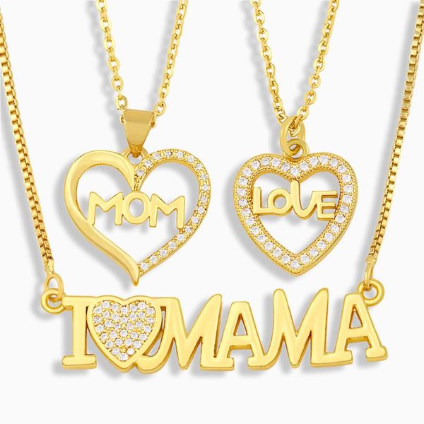 

gold mom mama necklace for women cz pave love pendant cubic zirconia family jewelry mother's day gifts nkev10 necklaces, Silver