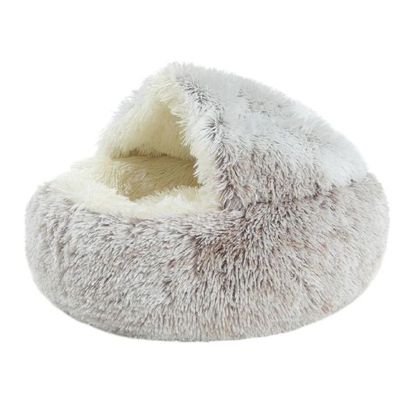 

round plush burrowing cave hooded bed indoor sleeping nest kitten cuddler cat beds & furniture