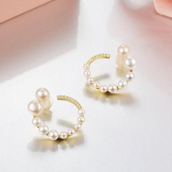 

stud soelle fashion 925 sterling silver 3 gold colors pearl circle earrings micro cubic zirconia stones women jewelry, Golden;silver