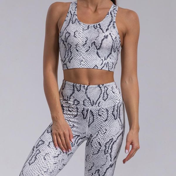 

yoga outfit women 2 piece snakeskin set fitness tracksuit quick drying workout clothes pocket sport vest running trousers gym clothing