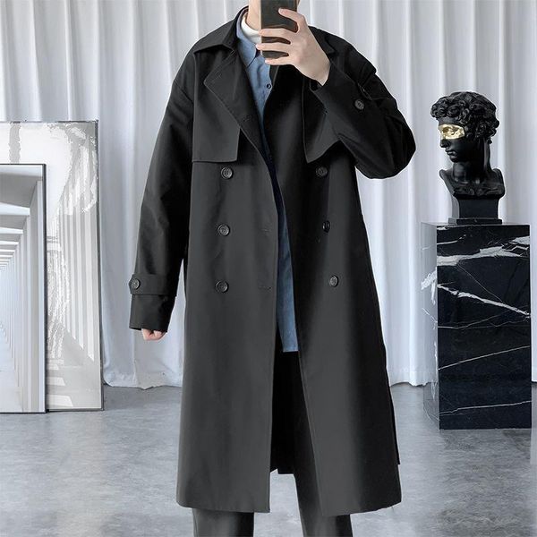 

men's trench coats 2021 autumn fashion mens business jacket men long cotton windbreaker jackets overcoat male casual outwear coat y26, Tan;black