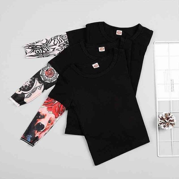 

autumn 2021isn print baby clothing children's long sleeve round neck t-shirt tattoo