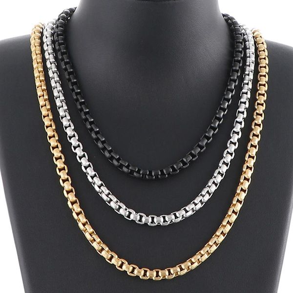 

link, chain golden stainless steel men's on hand bracelet 6mm thick handles for men 45/50/55/60/65cm long male necklace choker jewelry, Black