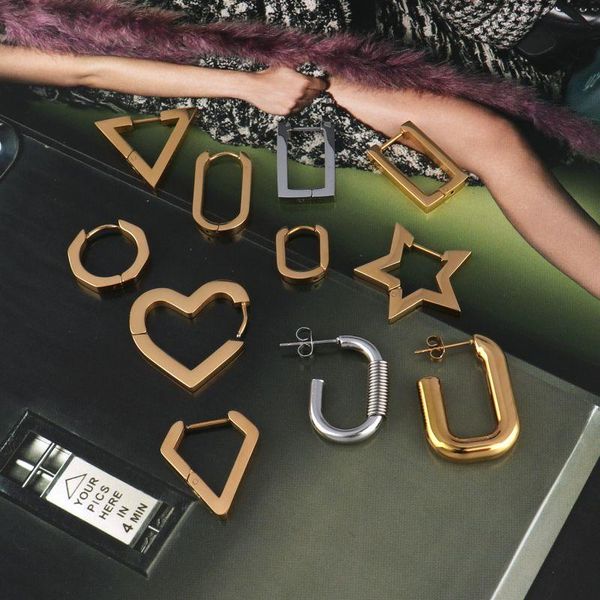 

stud star heart triangle earrings punk geometry square minimalist stainless steel earring for women jewelry men, Golden;silver