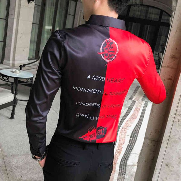 

shirt fashion of streetwear shirts long sleeves, shirts, thin clothing party wear men's blouses, autumn shirt., White;black