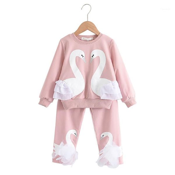 

clothing sets 2021 2pcs girls cartoon pattern kids autumn tracksuit for suit children 4 5 6 7 year1, White